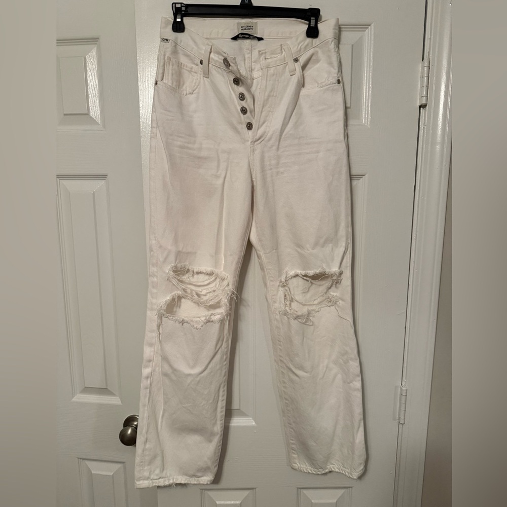 Citizens Of Humanity White Distressed Boyfriend Jeans
